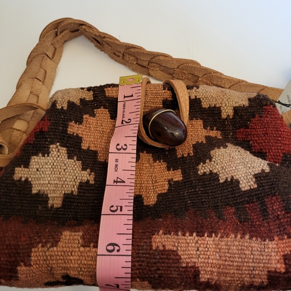 NWT kilim hand woven rug bag genuine vegetable leather made in USA - Picture 8 of 13
